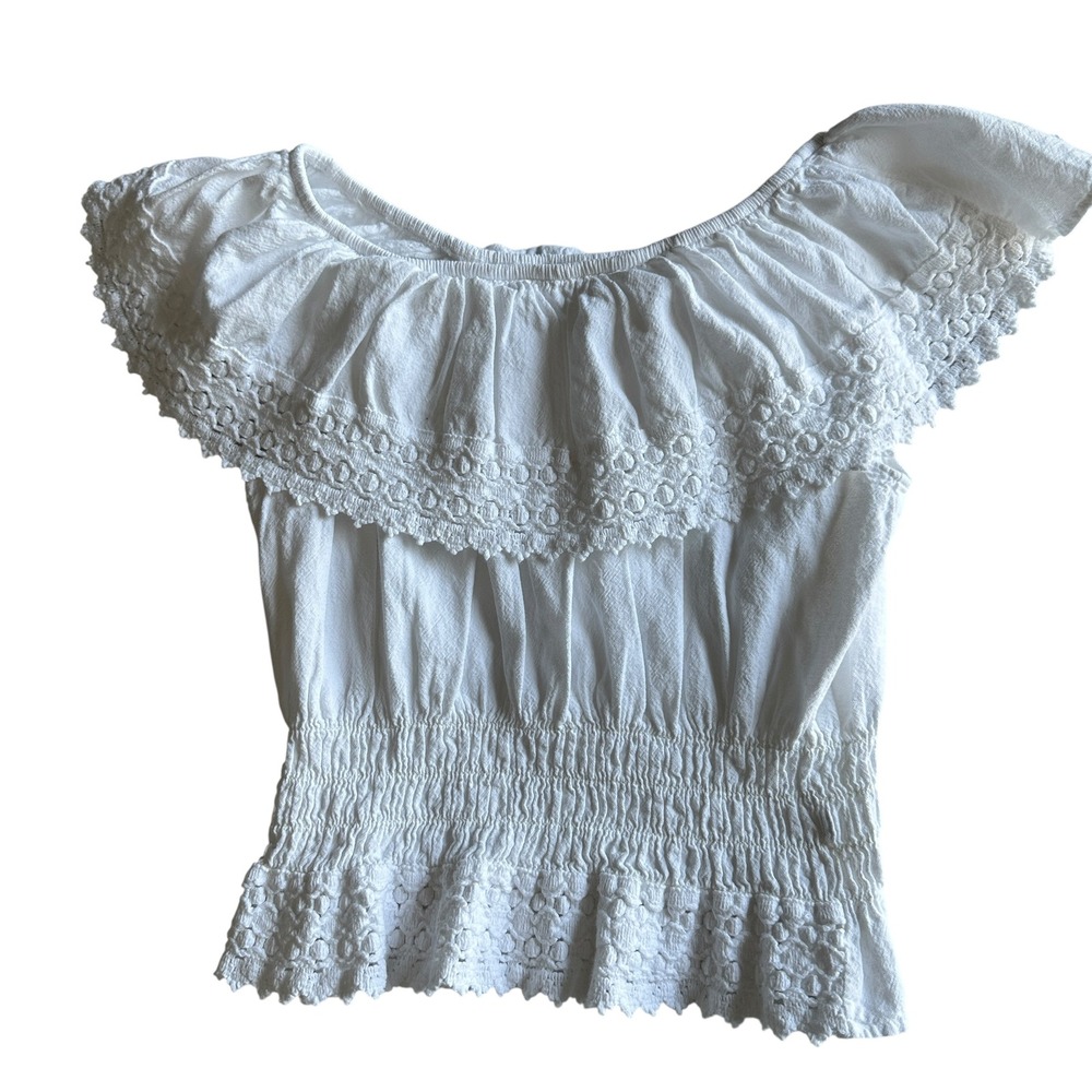 Seaspice  Resort Wear White Off the‎ Shoulder Top Cotton Smocked Girls Size 16
